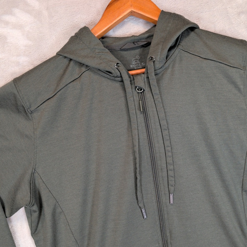 Woolx Ryann Full Zip Hoodie Womens L Olive Green Merino Wool Blend Activewear